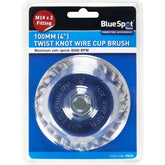 BlueSpot Twist Knot Wire Cup Brush Rust Paint Removal M14 x 2 100mm 4"